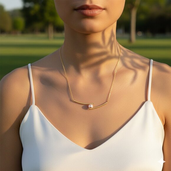 Double Stick Design Freshwater Pearl Necklace - Picture 3 of 3